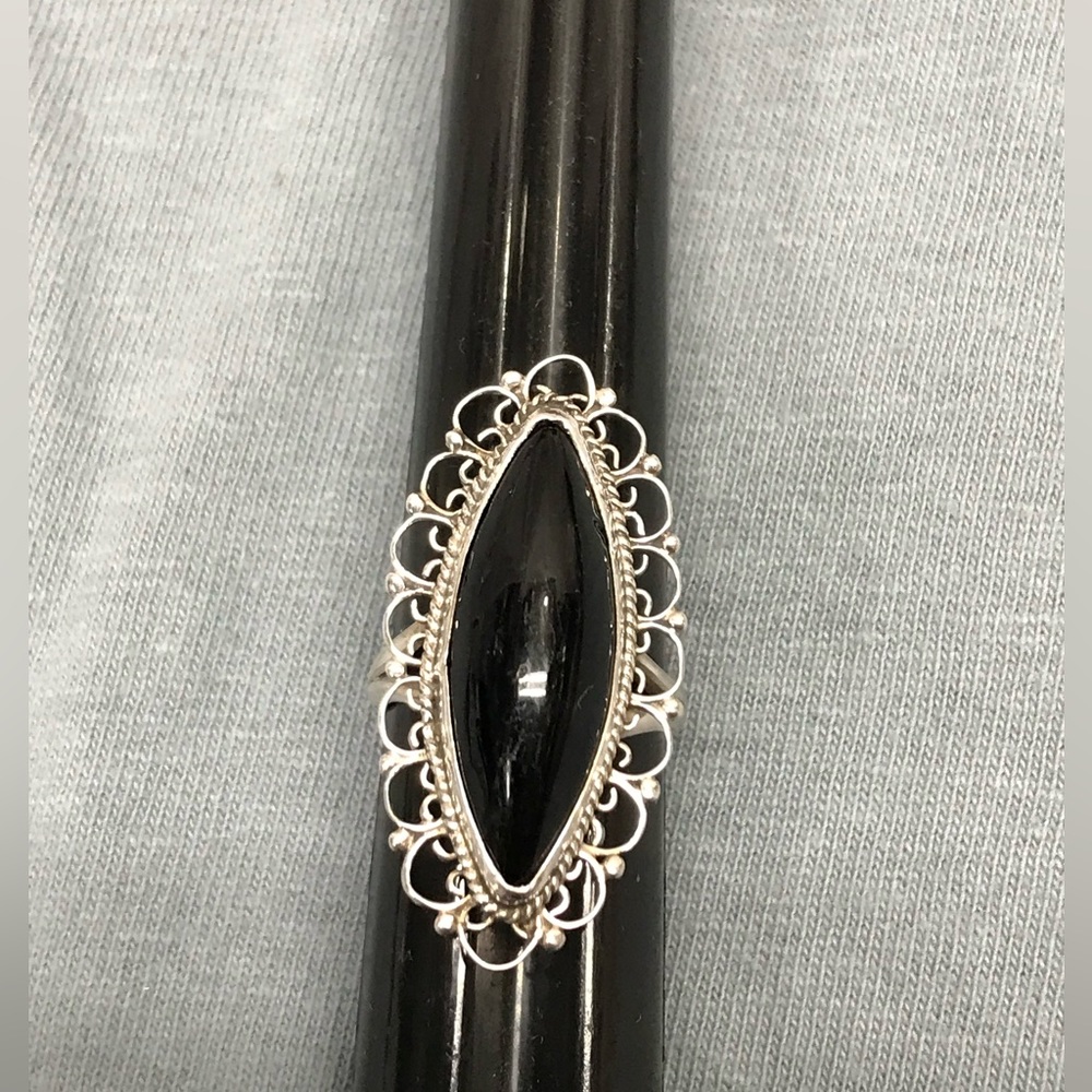🌺1960s Vintage Taxco Sterling and Onyx Ring Size 6